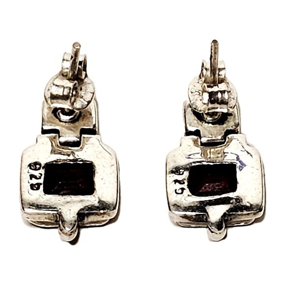 925K GARNET EARRINGS DANGLE DOUBLE STONE ARTICULATING POST STUD 1960s EUC! - Picture 2 of 14